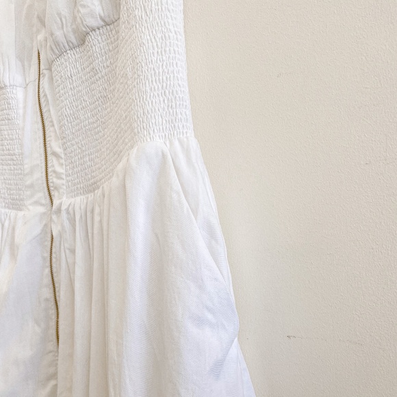 Anthropologie The Tommie Cap-Sleeve Smocked Front-Zip Shirt Dress White 2X - Picture 7 of 11